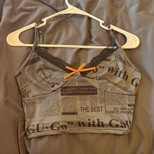 Dark green crop top tank with black lace